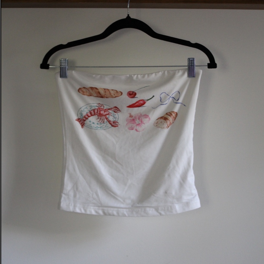White Tube Top with Food Print